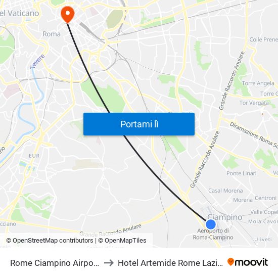 Rome Ciampino Airport CIA to Hotel Artemide Rome Lazio Italy map