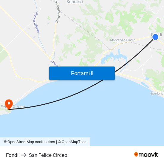 Fondi to San Felice Circeo map