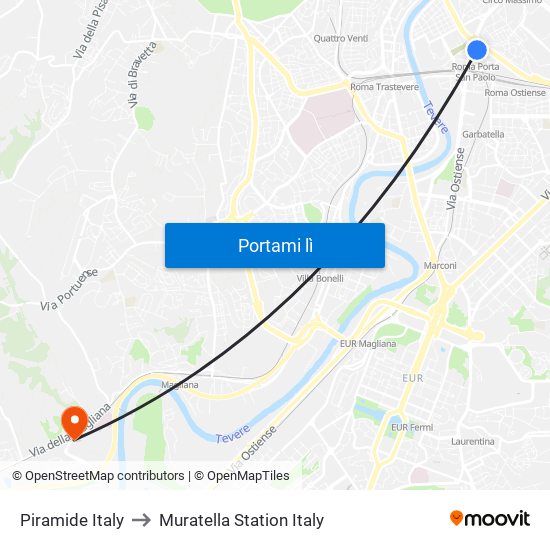 Piramide Italy to Muratella Station Italy map