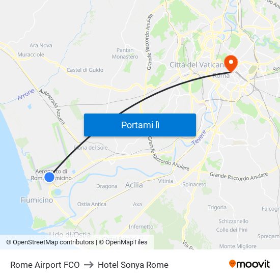 Rome Airport FCO to Hotel Sonya Rome map