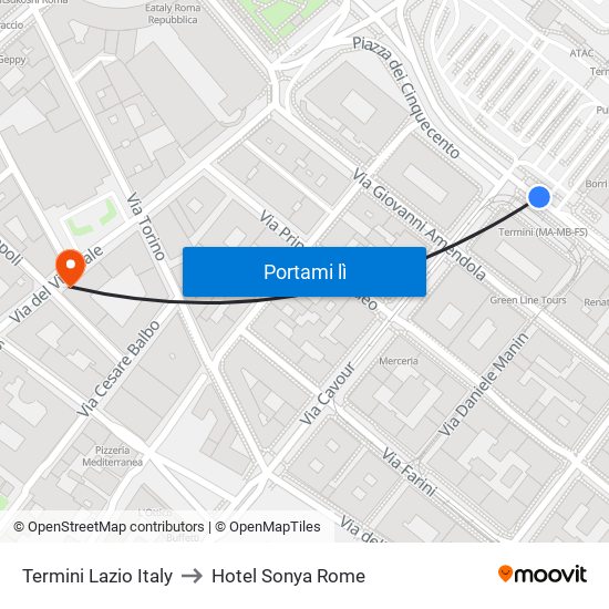 Termini Lazio Italy to Hotel Sonya Rome map