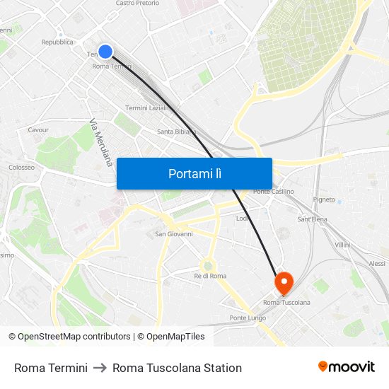Roma Termini to Roma Tuscolana Station map