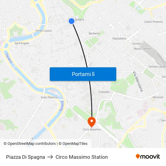 Piazza Di Spagna to Circo Massimo Station map