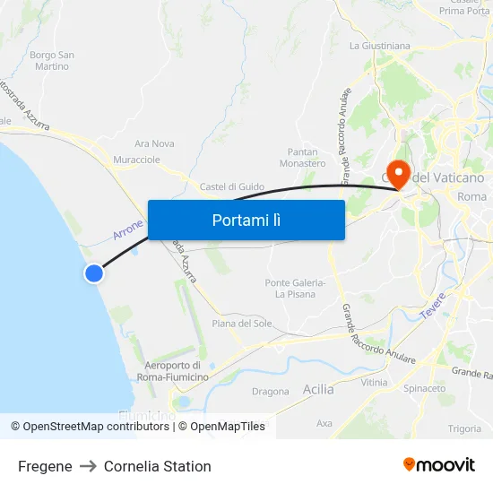 Fregene to Cornelia Station map
