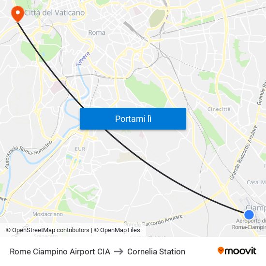 Rome Ciampino Airport CIA to Cornelia Station map