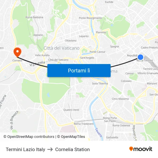 Termini Lazio Italy to Cornelia Station map