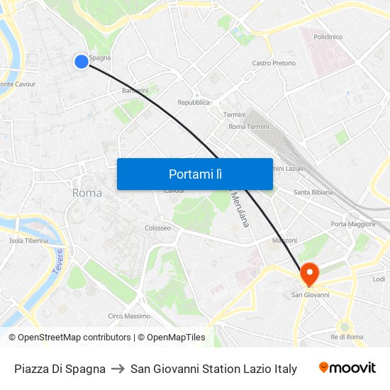Piazza Di Spagna to San Giovanni Station Lazio Italy map