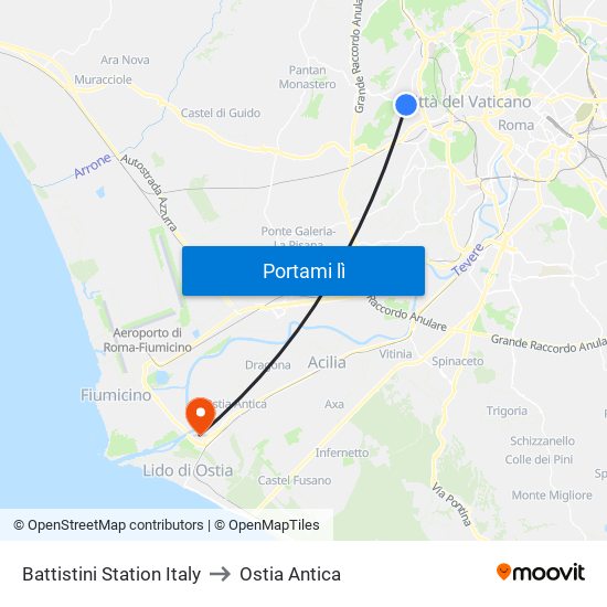 Battistini Station Italy to Ostia Antica map