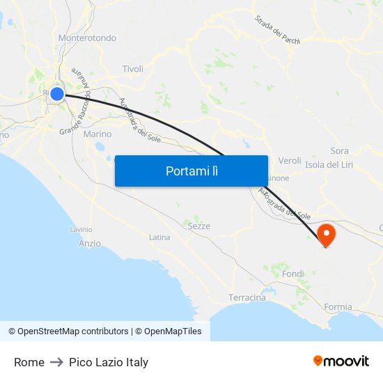 Rome to Pico Lazio Italy map