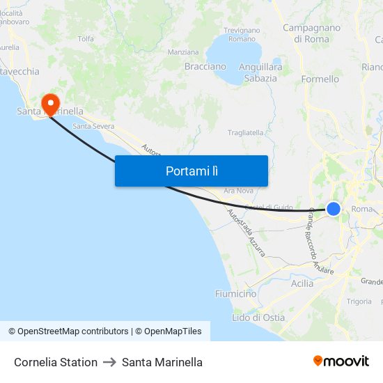 Cornelia Station to Santa Marinella map