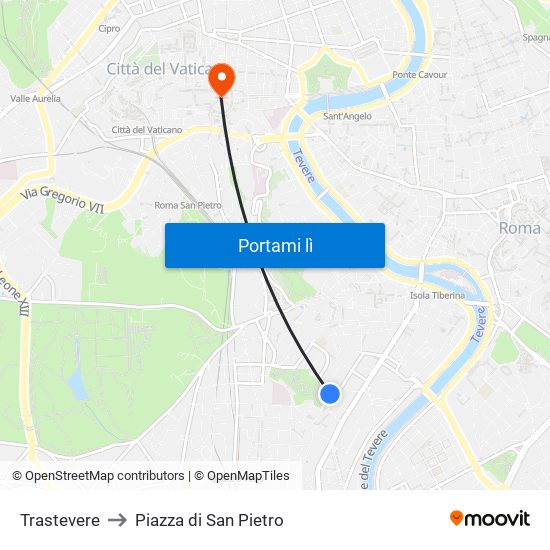 Trastevere to Piazza di San Pietro map