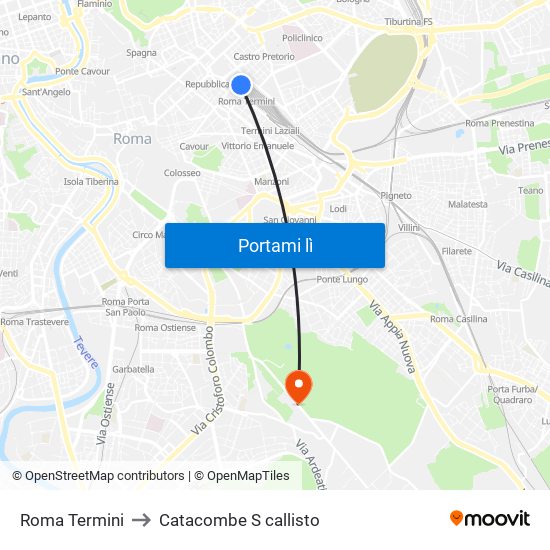 Roma Termini to Catacombe S callisto map