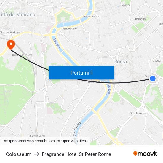 Colosseum to Fragrance Hotel St Peter Rome map