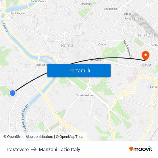 Trastevere to Manzoni Lazio Italy map