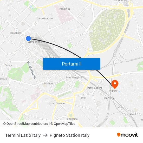 Termini Lazio Italy to Pigneto Station Italy map