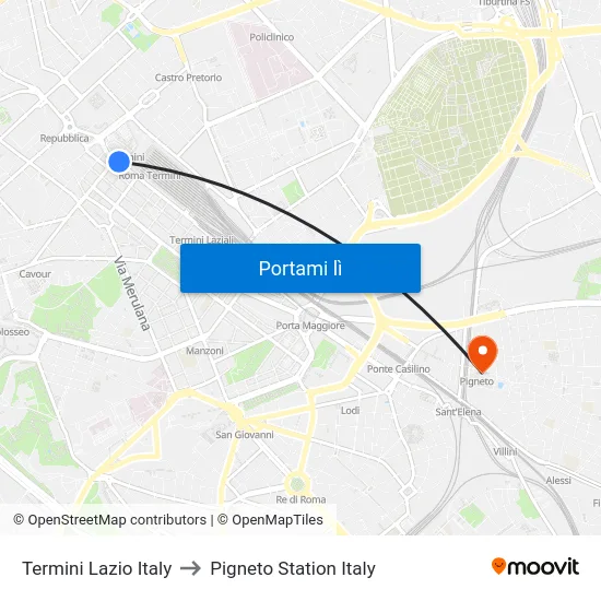 Termini Lazio Italy to Pigneto Station Italy map