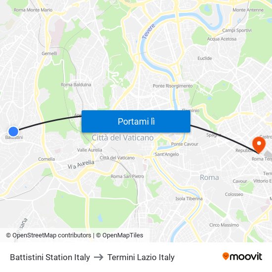 Battistini Station Italy to Termini Lazio Italy map