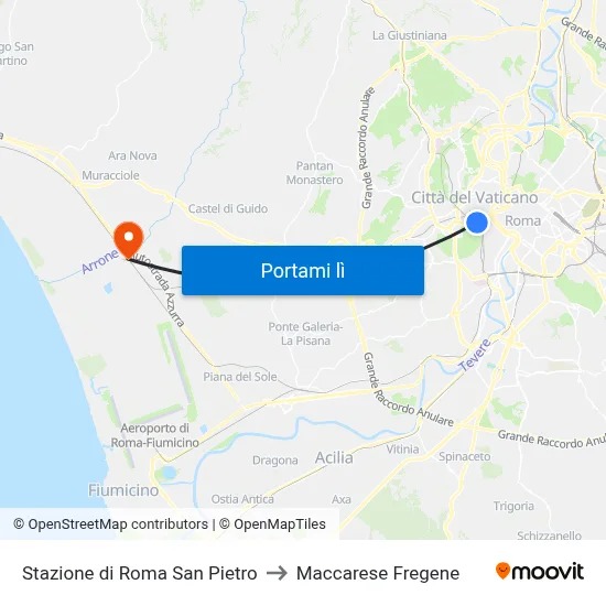 Stazione di Roma San Pietro to Maccarese Fregene map