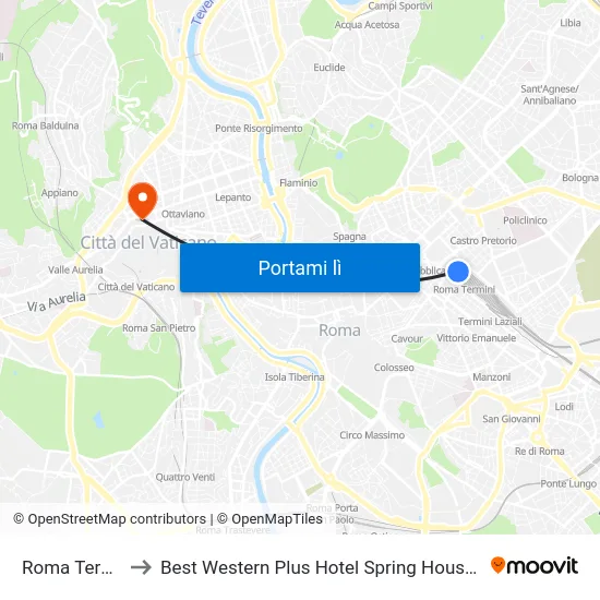 Roma Termini to Best Western Plus Hotel Spring House Rome map