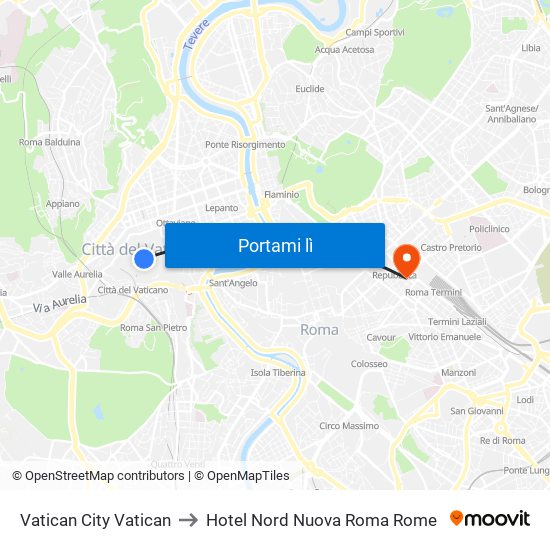 Vatican City Vatican to Hotel Nord Nuova Roma Rome map