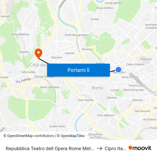 Repubblica Teatro dell Opera Rome Metro to Cipro Italy map