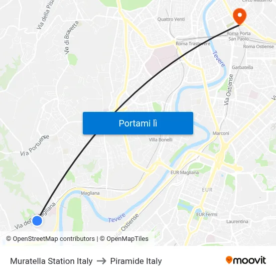 Muratella Station Italy to Piramide Italy map