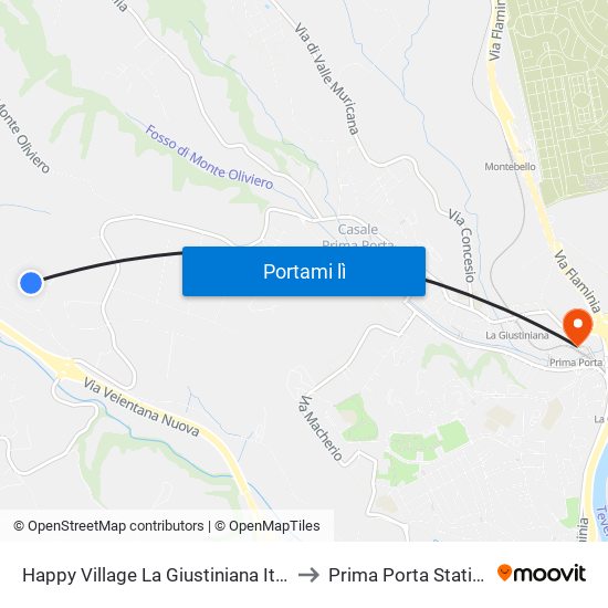 Happy Village La Giustiniana Italy to Prima Porta Station map