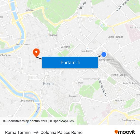 Roma Termini to Colonna Palace Rome map