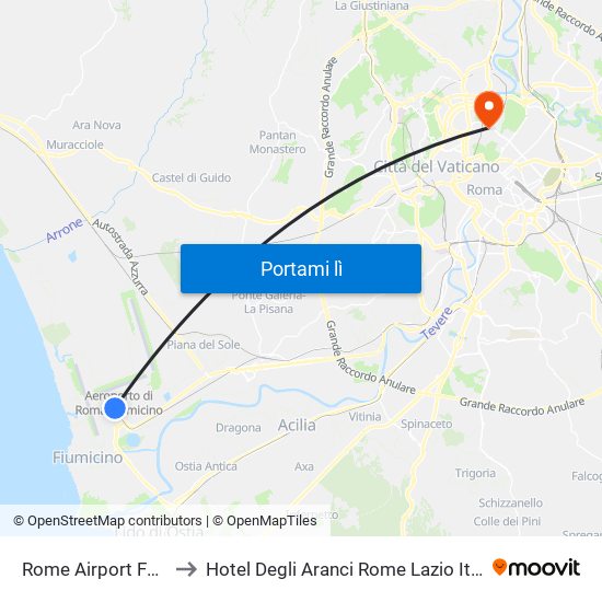 Rome Airport FCO to Hotel Degli Aranci Rome Lazio Italy map