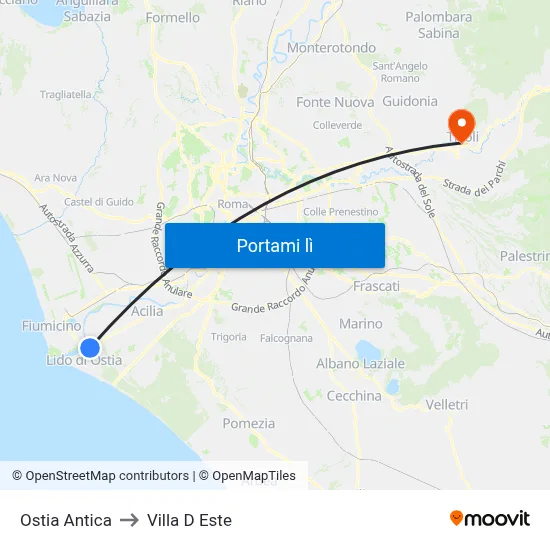 Ostia Antica to Villa D Este map