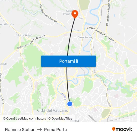 Flaminio Station to Prima Porta map