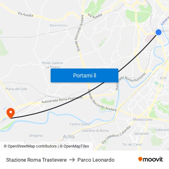 Stazione Roma Trastevere to Parco Leonardo map