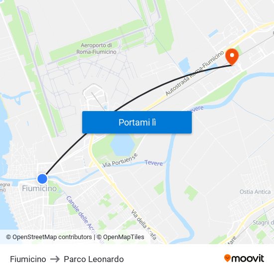 Fiumicino to Parco Leonardo map