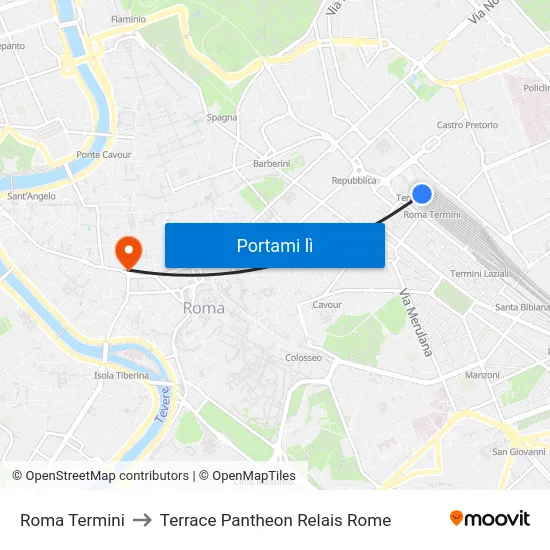 Roma Termini to Terrace Pantheon Relais Rome map