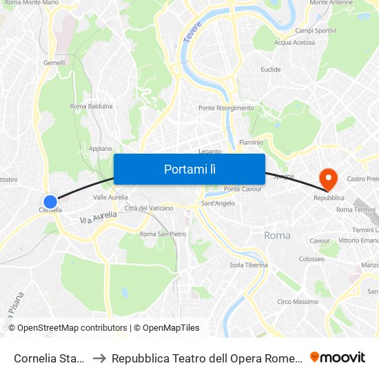 Cornelia Station to Repubblica Teatro dell Opera Rome Metro map