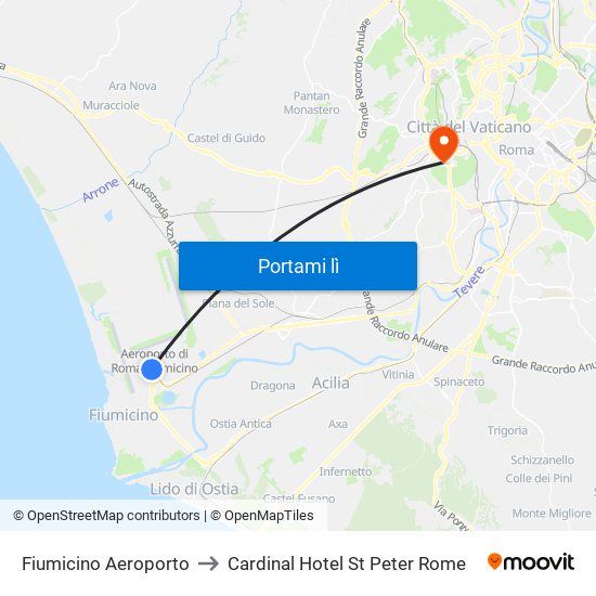 Fiumicino Aeroporto to Cardinal Hotel St Peter Rome map