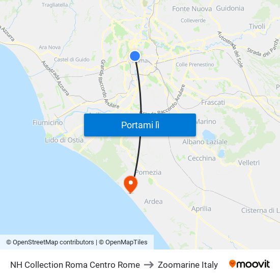 NH Collection Roma Centro Rome to Zoomarine Italy map