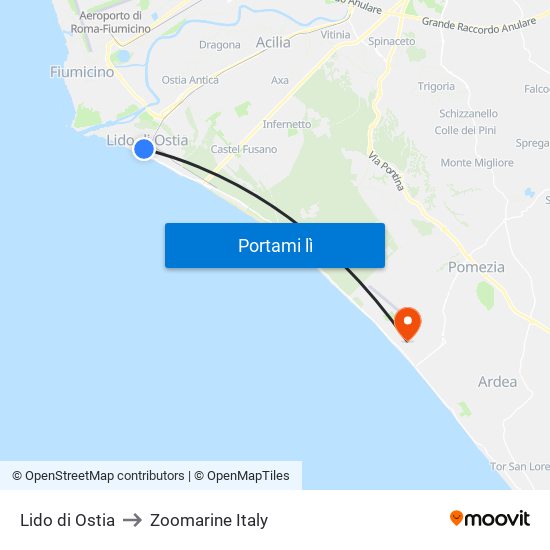 Lido di Ostia to Zoomarine Italy map