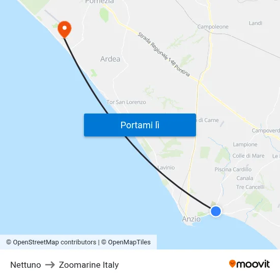 Nettuno to Zoomarine Italy map