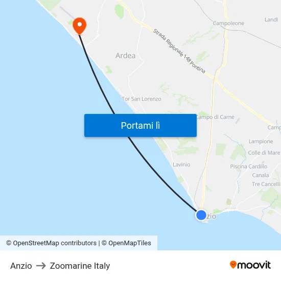 Anzio to Zoomarine Italy map