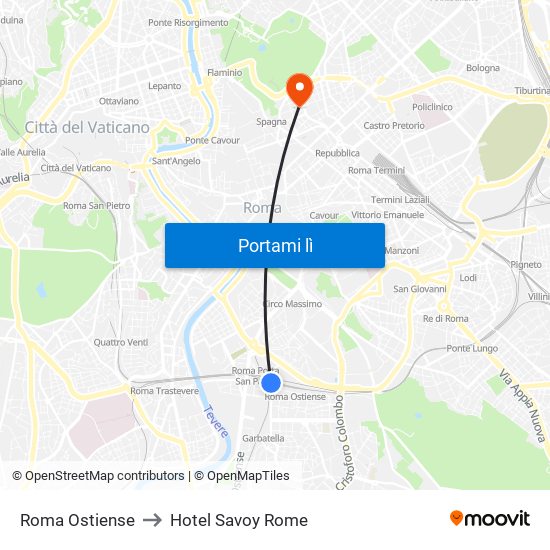 Roma Ostiense to Hotel Savoy Rome map