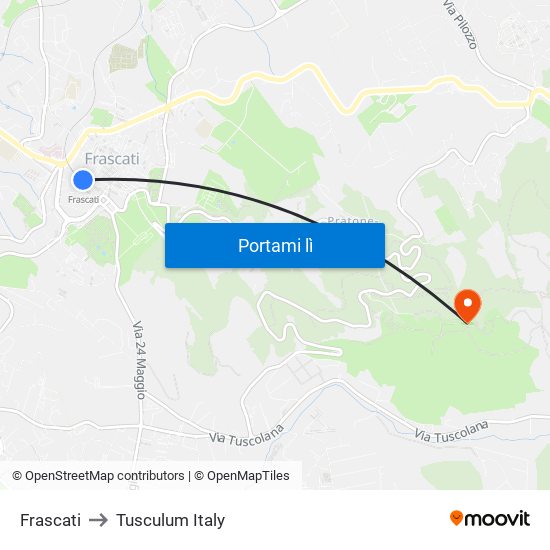 Frascati to Tusculum Italy map