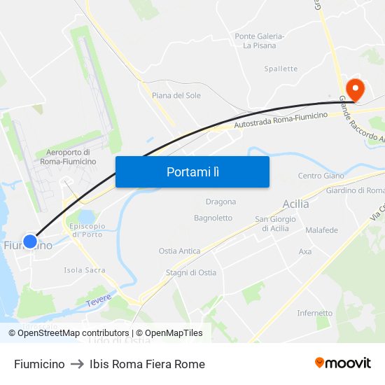 Fiumicino to Ibis Roma Fiera Rome map