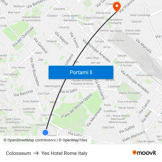 Colosseum to Yes Hotel Rome Italy map