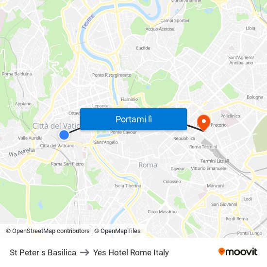 St Peter s Basilica to Yes Hotel Rome Italy map