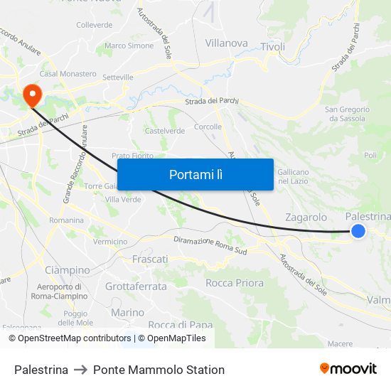 Palestrina to Ponte Mammolo Station map