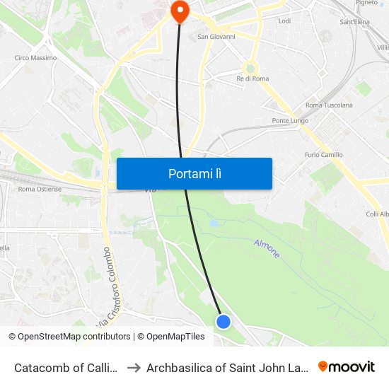 Catacomb of Callixtus to Archbasilica of Saint John Lateran map