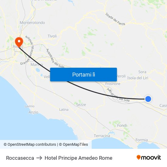 Roccasecca to Hotel Principe Amedeo Rome map