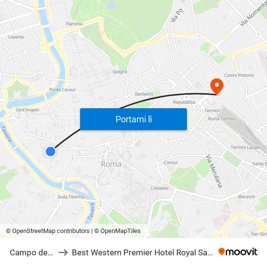 Campo de Fiori to Best Western Premier Hotel Royal Santina Rome map