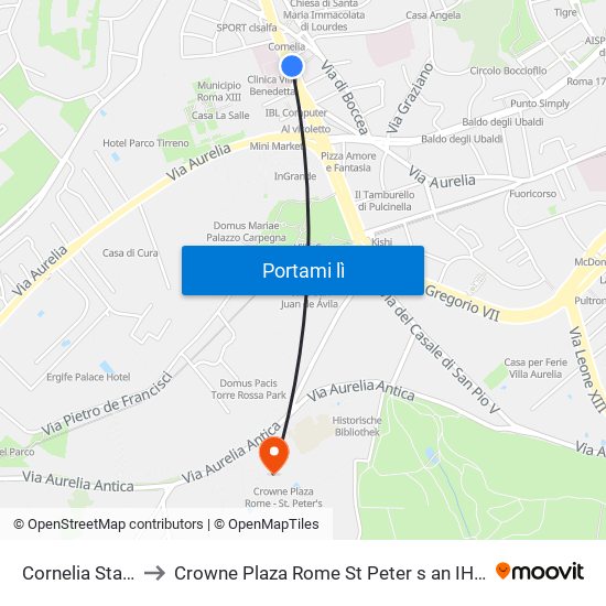 Cornelia Station to Crowne Plaza Rome St Peter s an IHG Hotel map